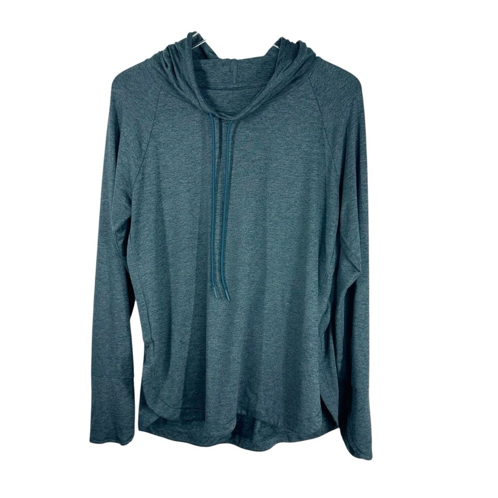 ATHLETA Women's Heathered Green Hooded Performance Lightweight Pullover Top L